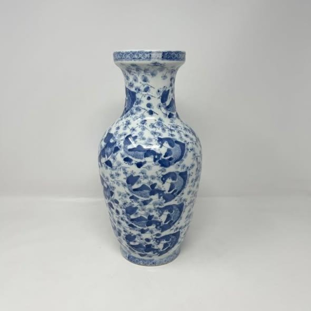 VTG Chinoiserie Porcelain Koi Fish Vase Blue And White 13" Tall China - Picture 4 of 9